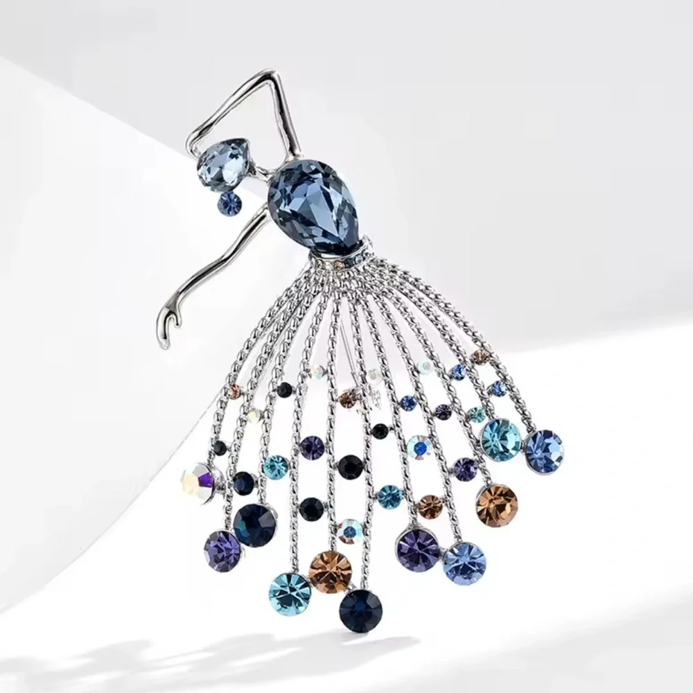 Elegant Ballet Dancer Brooch – Sparkling Crystal Fringe Skirt Pin